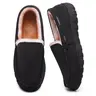 Men's Faux Suede Slip-On Moccasin Slippers - Thick Plush Fleece Lining, Memory Foam Padding, Anti-Slip Rubber Sole, Bow Detail, 01-Black Flat Indoor-Outdoor Footwear, Casual Classic Appearance, Ideal Gifts for Him, Decor-Friendly