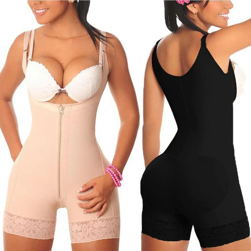 Women's Plus Size S-6XL Nylon-Spandex Shapewear Bodysuit - Adjustable Straps, Zip Front, Waist Trainer, Thigh Trimmer, Body Contouring Beige Gym Corset