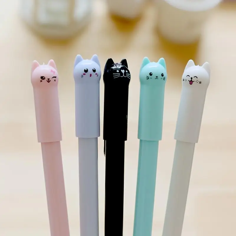 Creative Cartoon Cute Cat Design Gel Pen, 6/12 Counts Students Gel Pen, Stationery Gel Pen, Writing Pen for Home School Office