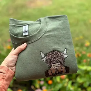 Highland Cow Embroidered Sweatshirt, Cow Embroidered Hoodie Sweatshirt, Highland Cow Lover Shirts