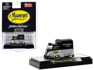 1960 Volkswagen Type 2 Pickup Truck w/Canvas Cover Black and Gray Ltd Ed 1/64 Diecast Model Car by M2 Machines