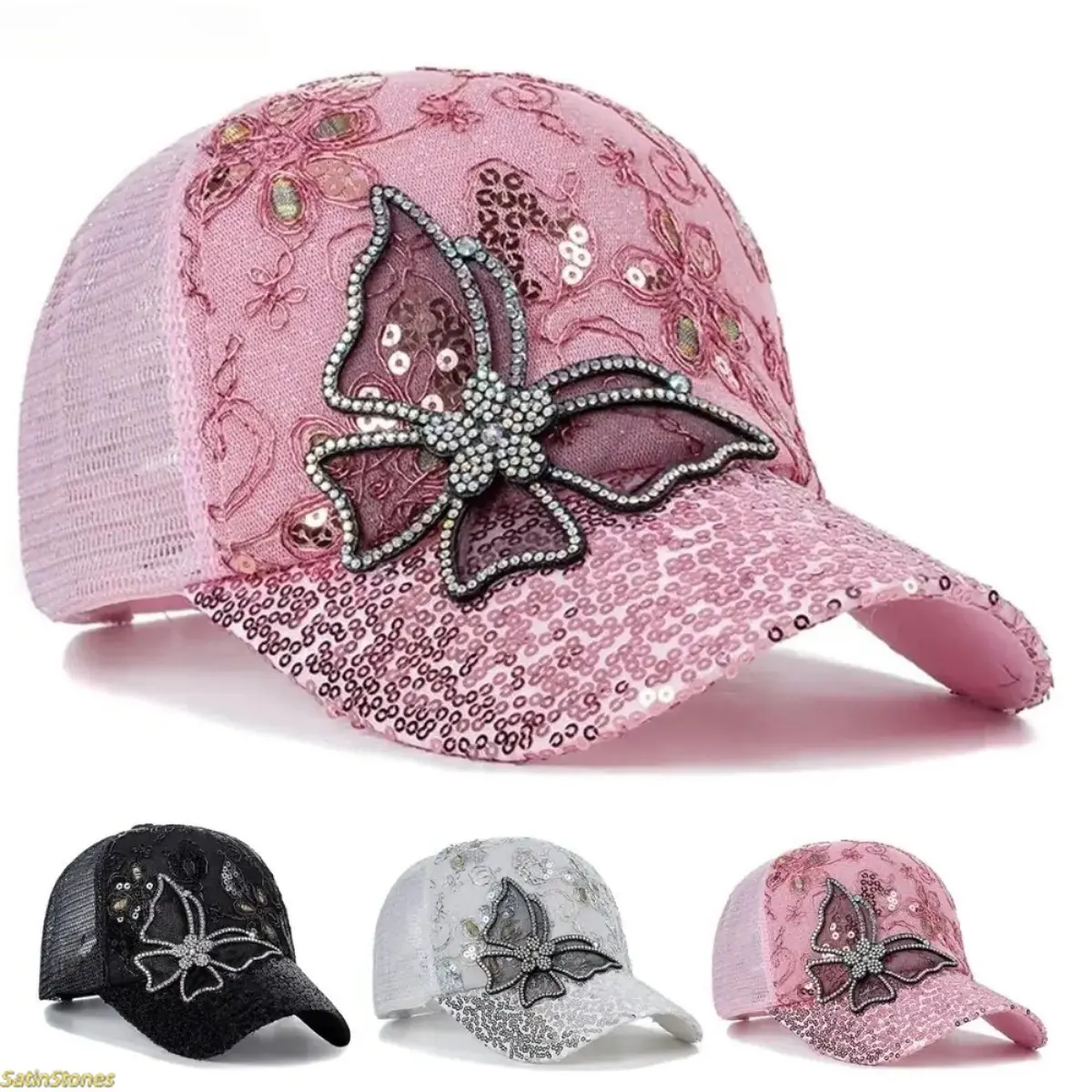 Unisex Butterfly Lace-Glitter Baseball Cap - Breathable Mesh, Adjustable, Lightweight Casual Sun Hat, 2026 Popular Sports Outdoor Accessories, Ideal Mother's Day Gift for Moms, Adjustable Sun Hat,summerwins