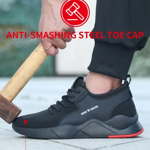 Men's Steel-Toe Protective Work Shoes - Closed Sneakers with Steel-Toe Defense, Anti-Collision Protection, Breathable, Lightweight, Barefoot Length Fit, Standard Size, Rubber Sole, All Seasons Industrial Safety Footwear (US10/EU44)
