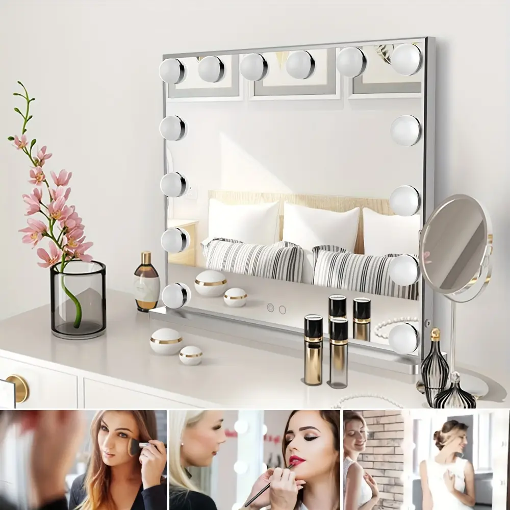 1set LED Vanity Lights for Mirror, LED Makeup Mirror Light with 3 Color Lights, Mirror Lamp Lovely Gift for Wommen Wife Lover Girl, White Bulb,USB Cable, Removable and Adjustable Spacing, Adjustable Color & Brightness