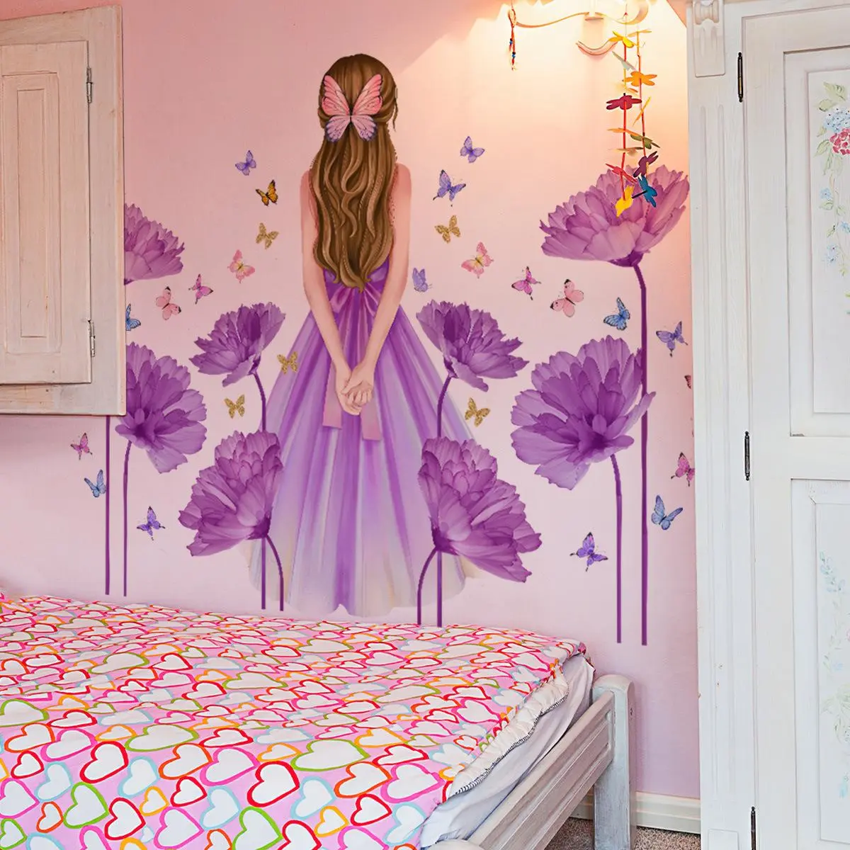 Butterfly & Girl Pattern Wall Sticker, Self Adhesive Wall Decal, Wall Art Decorative Sticker for Home Bedroom Living Room, Wall Art Stickers, Butterfly Wall Decals, Ornaments