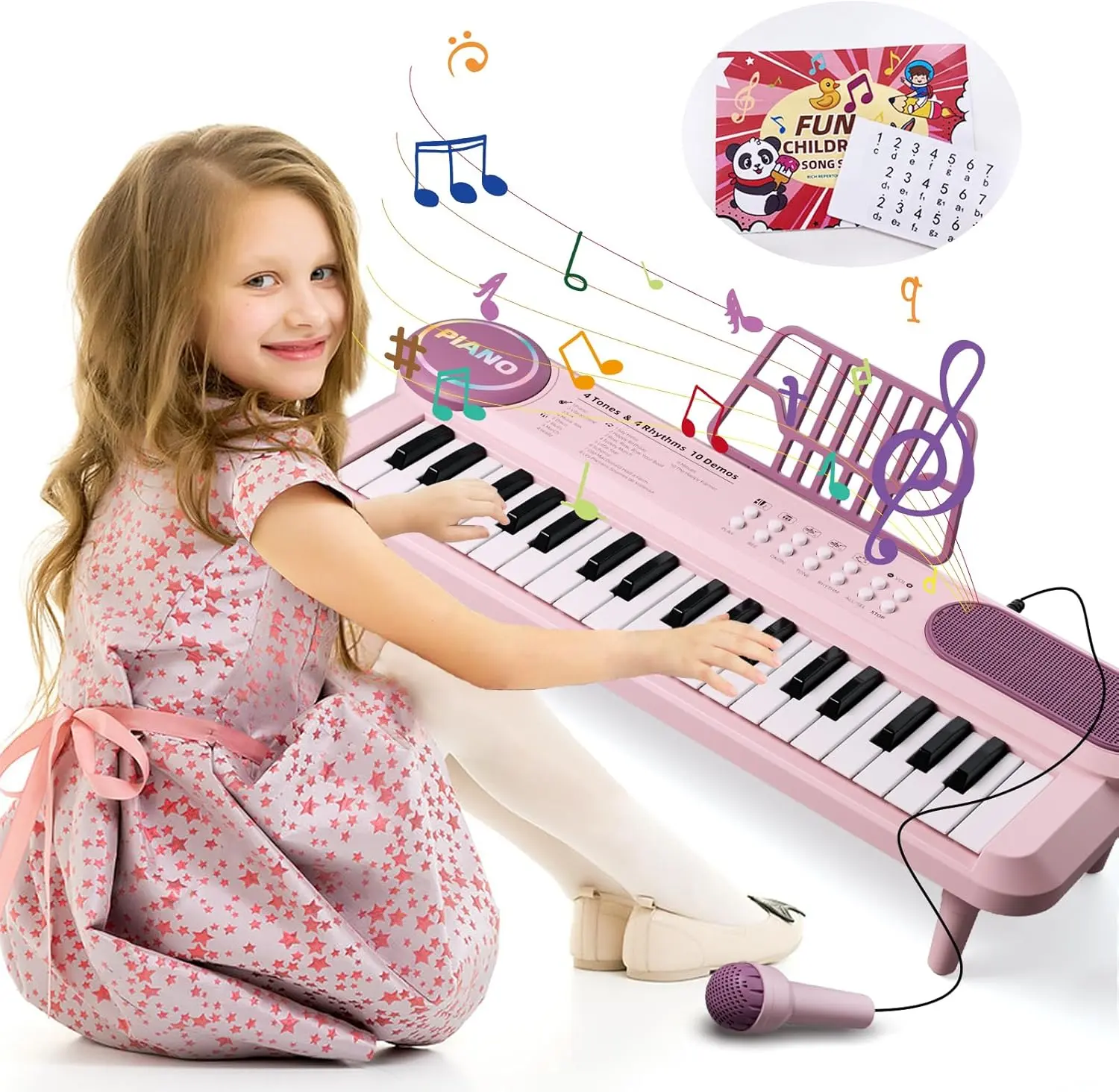 37-Key Portable Kids Electronic Piano Keyboard with Microphone, Multifunction ABS Plastic Educational Musical Instrument Toy for 3-6 Year Old Girls/Boys, Music Fun Early Learning Gift, Piano Electronic Keyboards