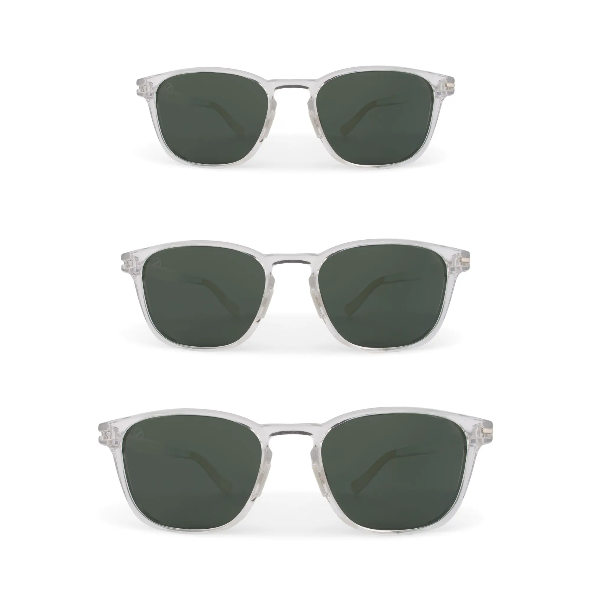 Honeydew Sage S-M-L Unisex Transparent Square Sunglasses with Crystal Clear Frames and Dark Green Polarized Lenses for Summer Style