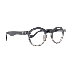Orlando Bling Reading Glasses, High End Readers, Magnifying Eyeglasses, (Black) (Round) NY Fifth Avenue