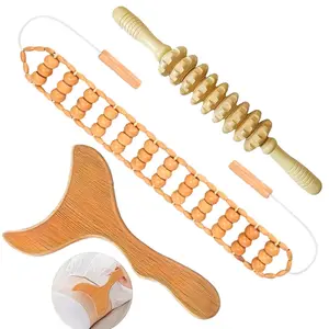 Three-In-One Wooden Therapy Massage Tool, Lymph Drainage Massager, Scraping Wooden Massage Tool for Body Shaping, Muscle Relaxation, Anti-Cellulite