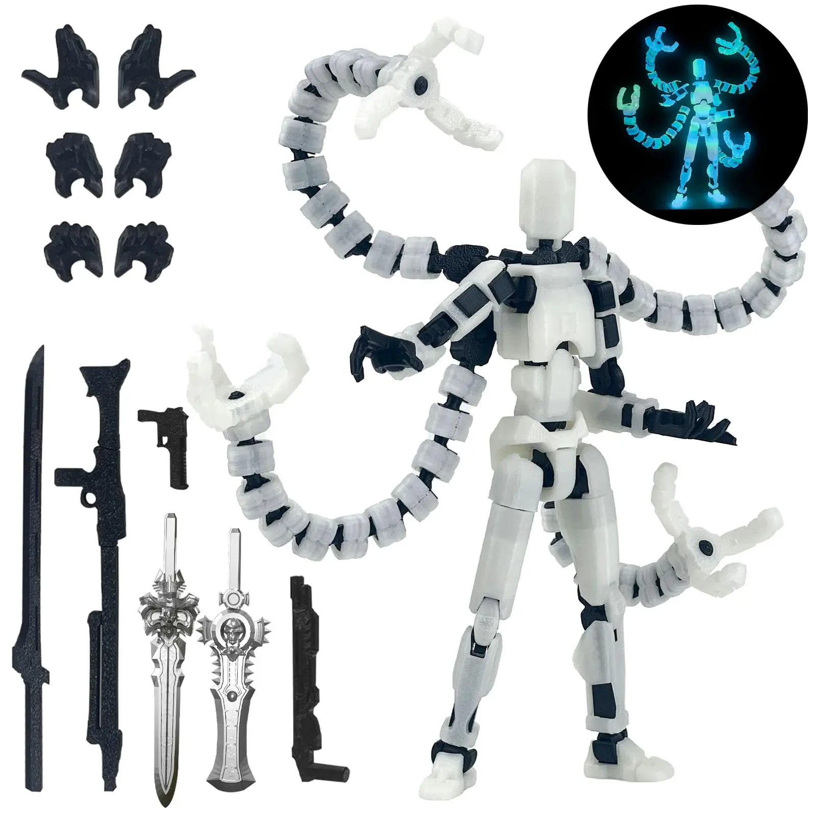 Already Assembled T13 Action Figure Accessories,Dummy T13 Multi-Jointed Movable,for Collectors Desktop Decorations t-13 Movability 3D Printed Toys (Blue Noctilucent Blue, 5.5 Inch)
