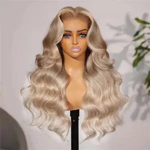 13x6 Glueless Ombre Ash Blonde Highlight Wigs Human Hair 200% Density Wear and Go Drawstring Wig Body Wave HD Lace Blonde Ombre Highlights Wig Pre Plucked Cut Wig