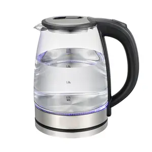 2.0L 304 Stainless Steel Electric Kettle for Family Use, 2000ml and Above, Blue LED Lights, Auto Shut-Off, Boil Dry Protection, Fast Boil in 3-7 Minutes, Easy Clean Wide Opening Glass-Steel Thermo Pot