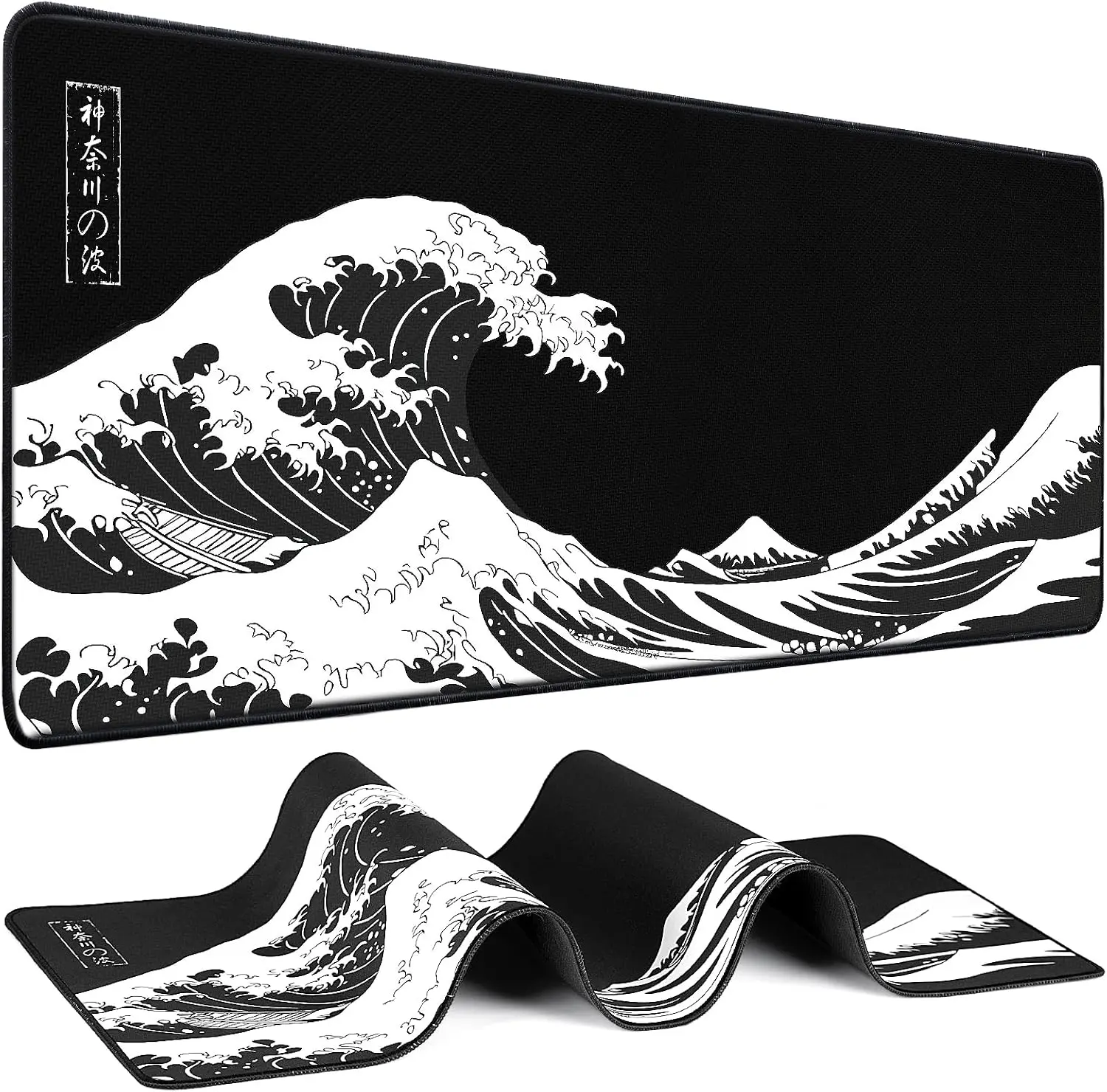 Mouse Pad Gaming - Desk Mat for Keyboard and Mouse - Kanagawa Large Mouse Pad for Desk, Japanese Sea Wave Mousepad (31.5 x 11.8inch) with Non-Slip Base, Desks Pad Mat for Game, Office and Home