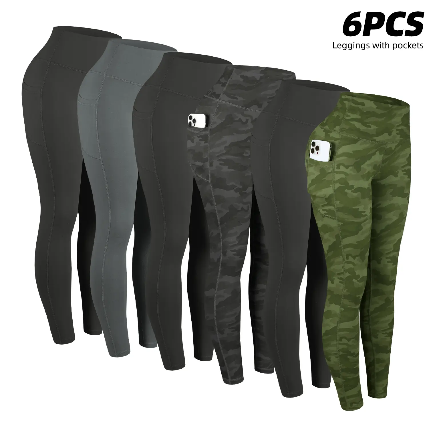 Women's Buttery Soft Leggings 6-Pack, High-Waisted Stretch Workout Tights with Side Pockets for Yoga & Running, Workout Gear