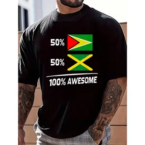 100% Cotton Jamaican Guyanese Flag Jamaica Guyana T-Shirt Women's Men's Fashion Printing Tshirt Graphic Tee Causal Tops