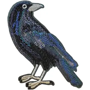 4'' Black Crow Raven Bird  Embroidered Iron-On Patch