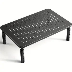 Adjustable height metal platform with vents - Stable iron computer desk organizer for laptops, desktops and printers - Space-saving home office accessories, desktop laptop stand, printer storage, modern design, durable construction