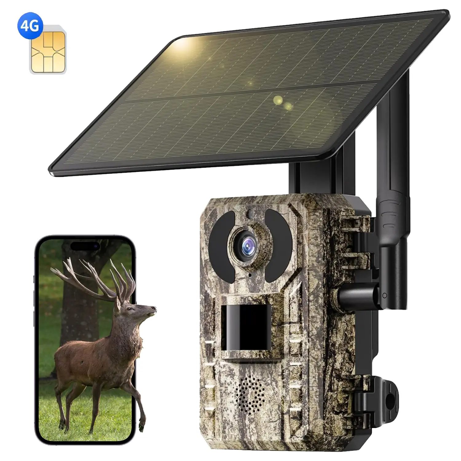 4G LTE Solar Powered Black Flash Game Camera-Starlight-Level Full Color Night Vision, No-Glow IR & Starlight Sensor, 0.2s Trigger, Remote Viewing via APP, Not Support WIFI, Trail Camera, Motion Activated,Cellular Data Refill is Required
