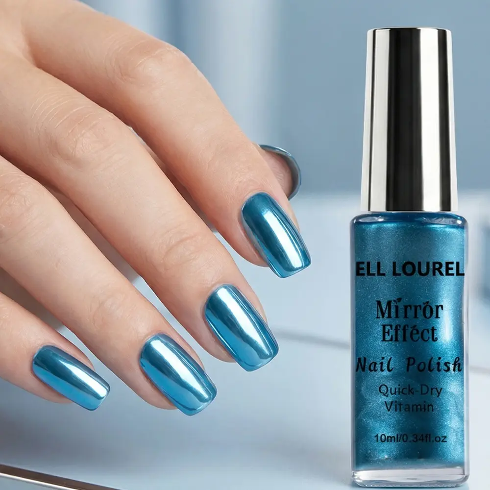 ELL LOUREL Mirror Metallic Blue Nail Polish, Quick-Drying & Scratch-Resistant Cosmetic Bottle for Manicure at Home, Lightweight, Glossy Nails, Adults, Breathable, Non-Toxic, Long Wear, Long-Lasting, Single Item, Alcohol Free, Durable, 24 Months, Fade Resi