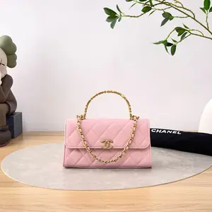 Pre-owned CHANEL Calfskin Crossbody Bags Enamel Top Handle Phone Holder Pink CPU1130
