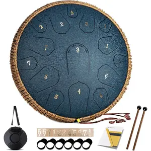 Steel Tongue Drum - 14 Inch 15 Note Tongue Drum - Hand Pan Drum with  Book, Handpan Drums Mallets and Carry Bag, D Major (Navy Blue)