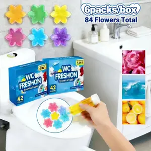toilet  jelly  6-Pack Toilet Gel Stamps 84 Count, Flower Air Freshener, 6 Fragrances, 2 Dispensers, Anti-Scale & Toilet Ring Prevention
