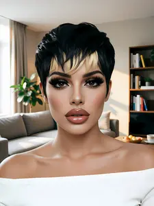 pixie cut human hair wig machine made wig for women pixie wig short straight 1B613 color pixie  Party holidays gift wig