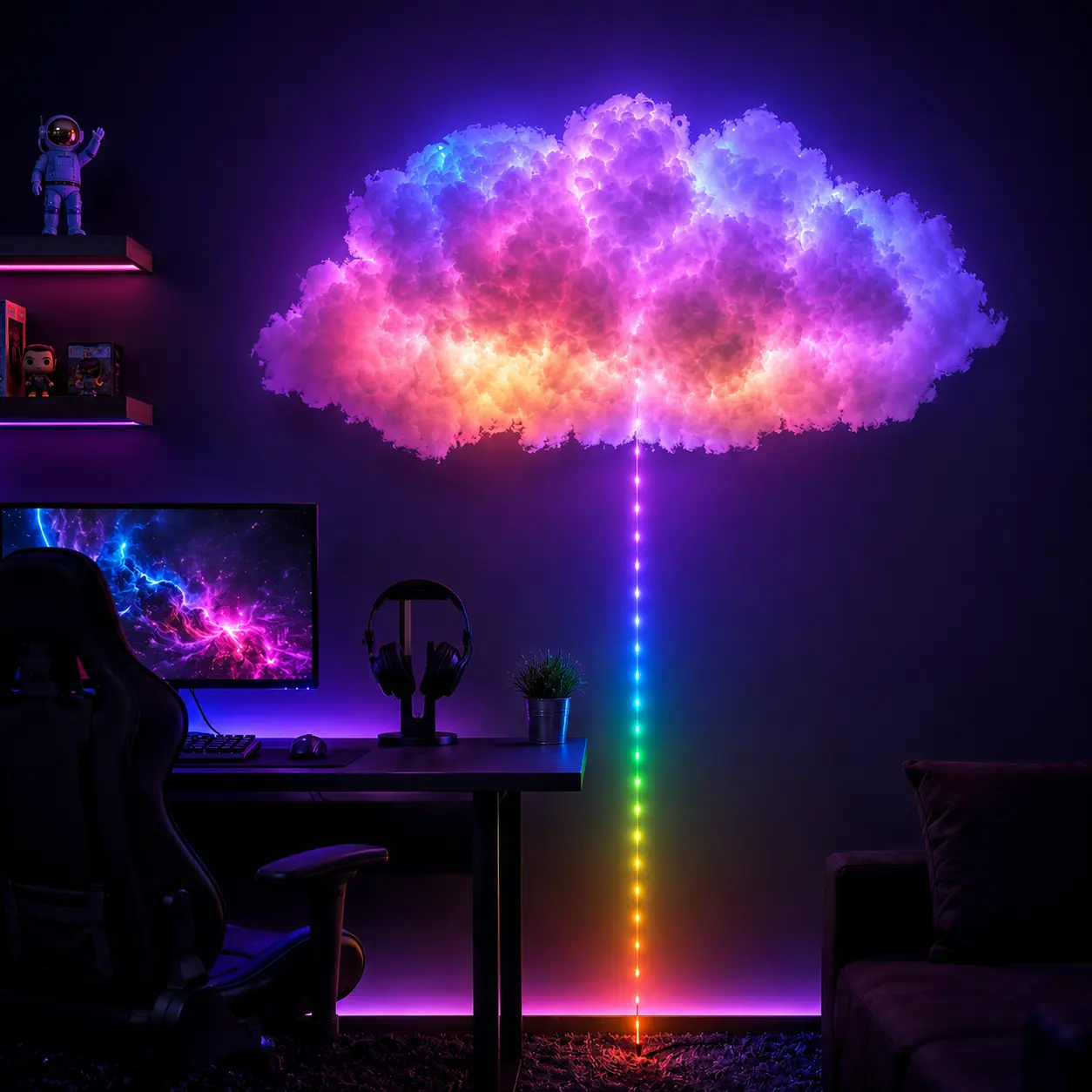 DIY LED Cloud Ceiling , 3D RGB Thundercloud  with Music Sync, 1,600 Adjustable Colors and Timer, Atmosphere Night  for Gaming Room, Bedroom and Party Decor tape