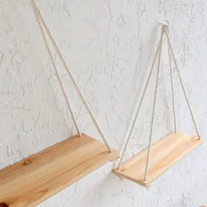 Boho Style 2 Piece Floating Shelves - Wooden Wall Hanging Storage Shelf Set for Potted Plants & Decor, Versatile Log Material, Ideal for Home, Bedroom, Living Room Decorations, Wall Mount Design