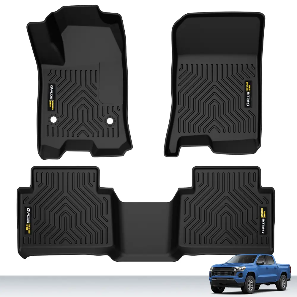 CROSSDESIGN Car Floor Mats - Pre-Fit Raised Edge Deep Groove Slip Resistant All-Weather TPE Waterproof 1st & 2nd Row Full Set Protectors for 23-24 Chevy Colorado & GMC Canyon Crew Cab Automotive Accessory, Automotive Floor Mats, Car Interior Accessory