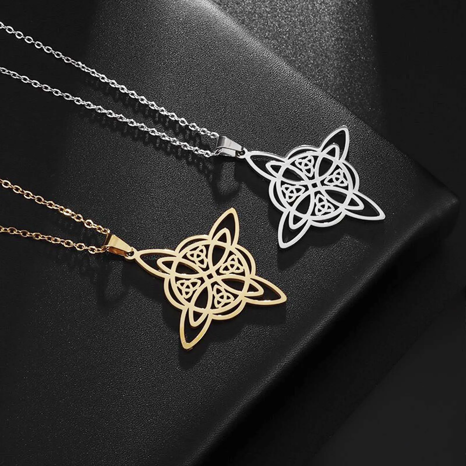 Stainless Steel Celtic Knot Square Pendant Necklace – Wiccan Symbol Jewelry for Men & Women, Personalized Daily Wear or Anniversary Gift