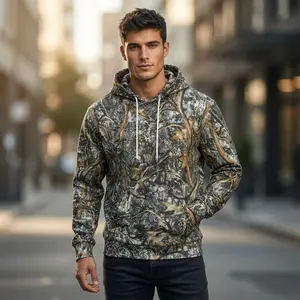 Men’s American retro outdoor camouflage hooded sweatshirt with biomimicry tree branch and maple leaf design—versatile for everyday commuting and casual wear