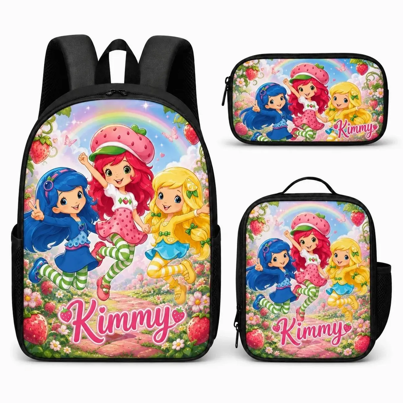 Personalized Sweet Fruit Princess Universe School Bag 3-in-1 Combo - Student Backpack Insulated Lunch Box Pencil Pouch - Custom Gift
