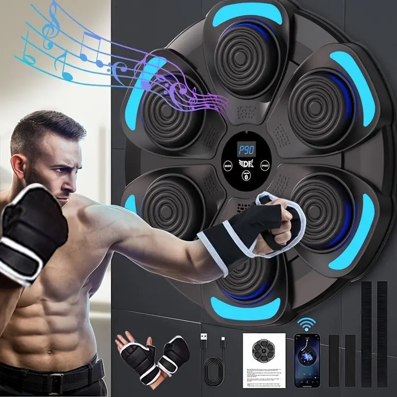 1 Pc Wall-Mounted Music Boxing Target Set with Gloves, Interactive Training Pad, Wall Punching Pad, Home Fitness Equipment, Boxing Training Gear for Daily Exercise and Reaction Training, Music Boxing Machine, Interactive Boxing Trainer