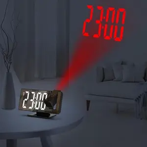 LED Projection Alarm Clock with 7.3x3 Inch Smart Display, USB Powered, Adjustable Angle, Three Brightness Levels, Home Decor Gift, Digital Alarm Clocks
