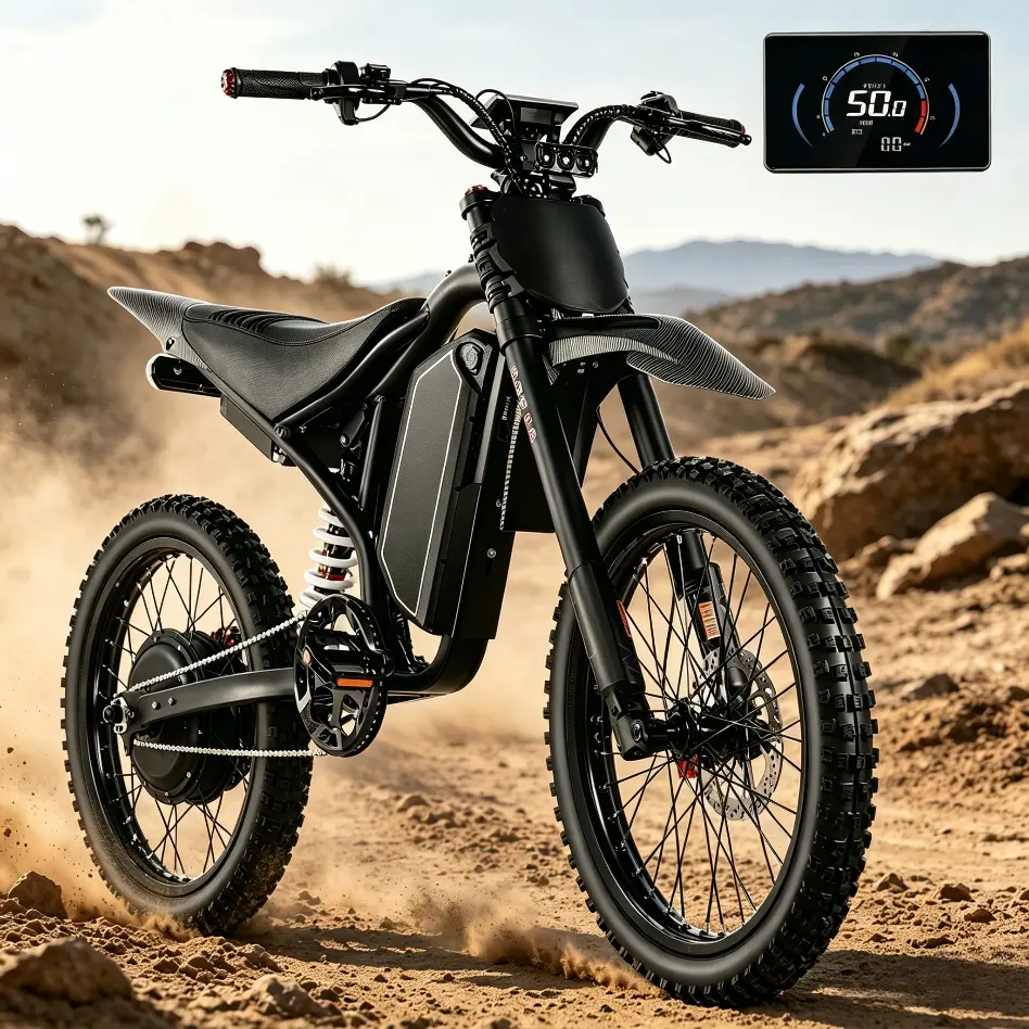 【JECHAM】QF200 PRO All-Terrain Alloy E-Bike for Adults, 4700W Peak Power, 60V 32Ah Battery, 70-110mi Range, Dual Hydraulic Disc Brakes, Full Suspension, Bluetooth dongle controller+Phone bag+holder，50.5kg Bike Cycle for Off-Road & City Biking Lifestyle