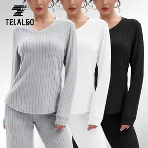 TELALEO 3 value pack Women's V-Neck Ribbed Long Sleeve Top Warm Fleece Lined Pullover Shirt Cozy Thermal Sweater for Fall & Winter Knitwear
