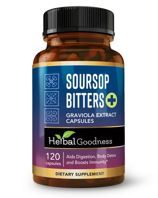 Herbal Goodness Organic Soursop Bitters Graviola Extract Capsules - 120 Count, 1000mg Botanical Plant-Based Healthcare Supplement for Digestion & Immunity