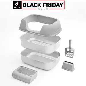 XL Stainless Steel Sifting Litter Box , Sifting Cat Litter Box, Scoop Free, Easy-to-Use, Perfect for Regular Litter, Includes Scoop & Transfer Bag