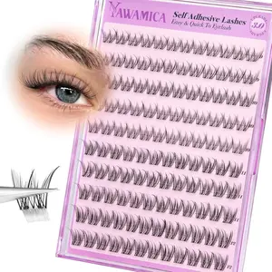 Yawamica Self Adhesive Eyelashes Natural Lash Clusters 9-12mm Pre-Glued Wispy Eyelash Clusters No Glue Press On Eyelash Extensions CC Curl Clear Band DIY Individual Lashes for Beginners
