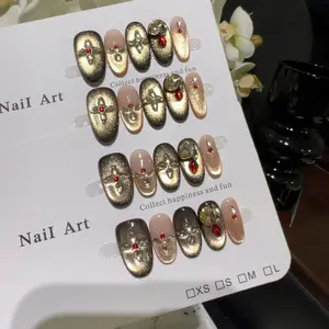 10pcs high-end Retro Baroque style, with dazzling black and gold cat's eyes and luxurious red diamonds as embellishments, Handmade Quality, Distinctive Design handmad