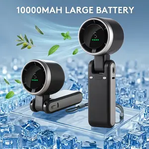 Foldable Handheld Turbo Fan - 10000mAh Rechargeable, Digital Display, 5-Speed Powerful Battery-Powered Multi-Speed Neck Pocket Fan for Travel, Office, Gifts for Adults, Rechargeable Neck Fan, Handheld Pocket Fan
