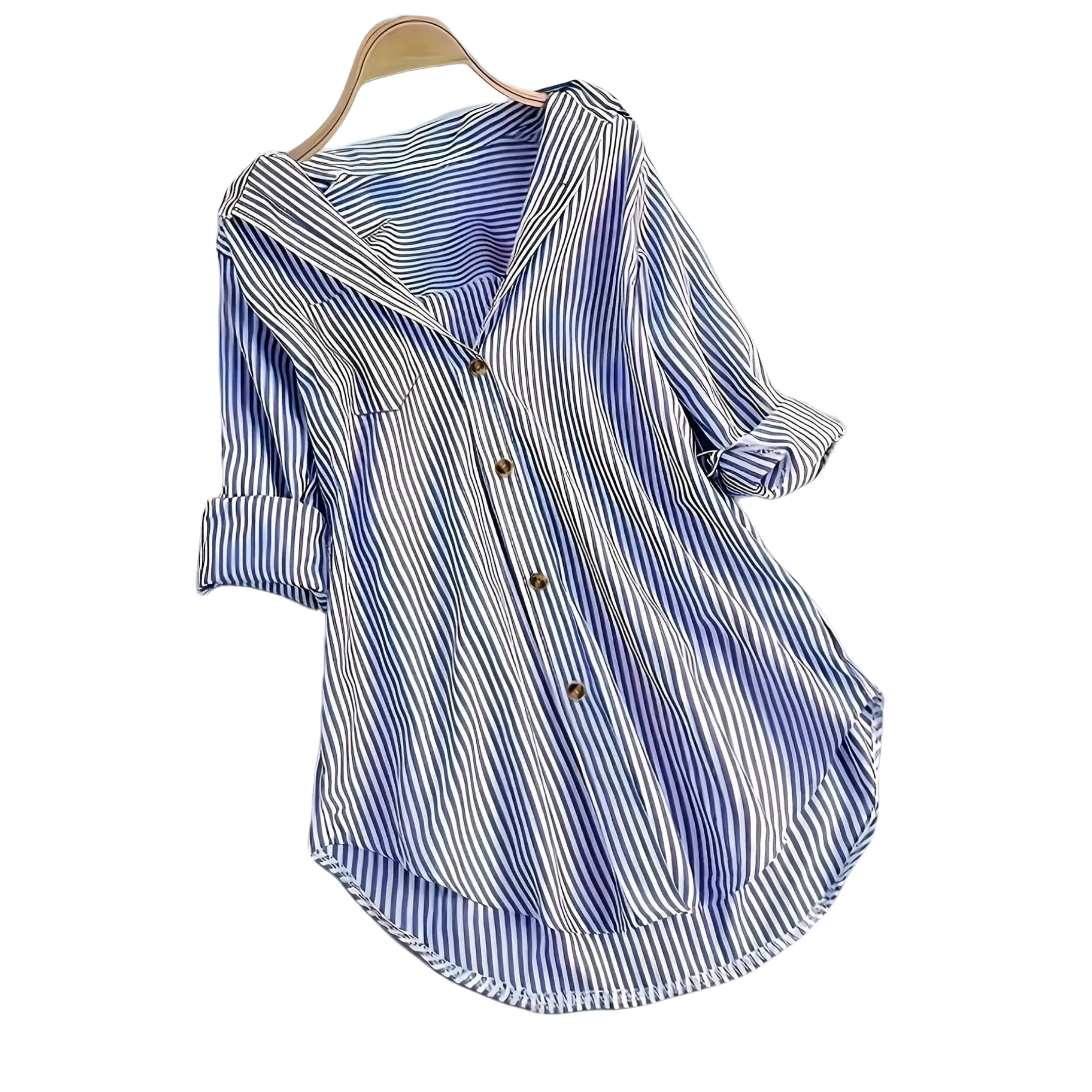 Lady's Elegant Striped Polyester Polo Blouse, Long-Sleeve Turn-Collar Pocket Top with Durable Fabric for Sports & Outdoor Activities