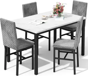 Recaceik Faux Marble Dining Table Set of 4 - 47.24"x27.5" Table, 4 Upholstered Velvet 35.82" Height Modern Ergonomic Chairs, Indoor Home Dining Room Furniture (Summer Vibes)