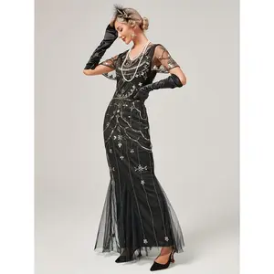 1920s Gatsby-Inspired Sequin Flapper Dress with Tassel Detail - Vintage Beaded Party & Banquet Gown for Women - Hand Wash/Dry Clean - Perfect for Themed Parties & Special Occasions - Ideal Gift for Women Womenswear Formal Green Black