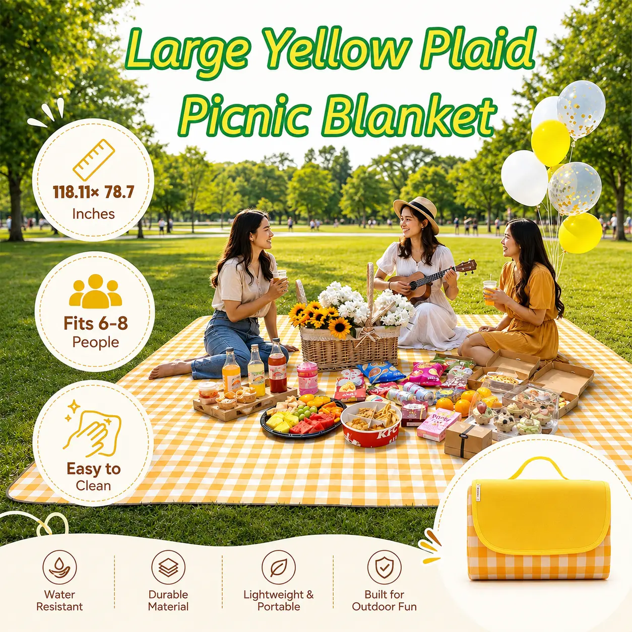 Foldable Picnic Blanket, Waterproof Outdoor Mat for Campiing Hiking & Picnics (Sports & Outdoor Picnicware) foldable pictnic blanket,tent mat,beach shade,waterproof beach mat