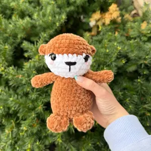 Handmade Crochet Brown and White Otter with Blush