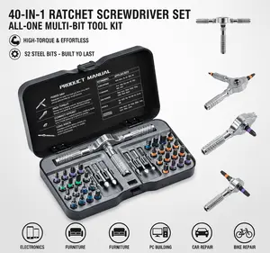 40-in-1 Ratchet Screwdriver Set with Adjustable T-Handle, Magnetic S2 Steel Bits Kit for Home Repair, PC & DIY Home Repair Tool Box,Compact and Portable Ratchet Screw,Magnetic Screwdriver Set