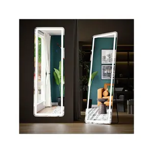 64"X 21" Full Length Mirror With LED Lights Full Body Floor W/Dimming 3 Color Lighting Mirrors Lighted Standing Hanging Tall With Stand Aluminum Thin Frame For Living Room, Home