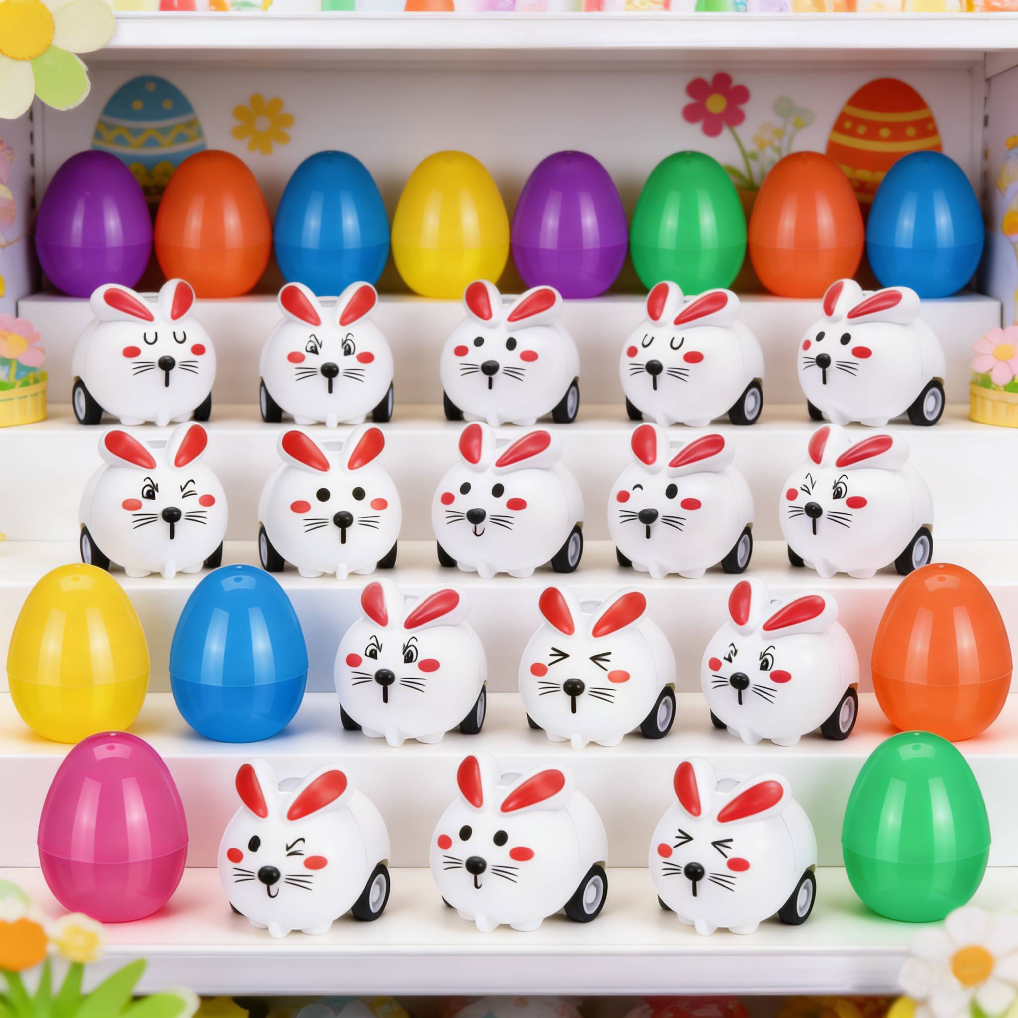 30/50 Pcs Easter Egg fillers Set with Mini Pull Back Cars, Easter Bunny Toy Car for Easter Egg Hunt, Plastic Non-Candy for Boys Girls Easter Basket Stuffers Gifts Spring Party Favors Classroom Prize Supplies